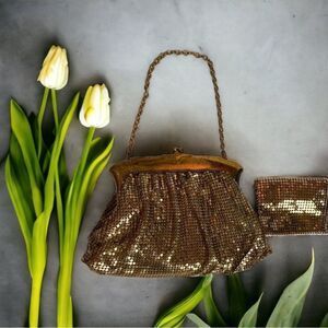 Antique Vintage Whiting & David Antique Gold Mesh Bag with Change Purse